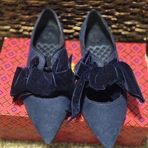Kate Spade Navy Velvet Flats with Bow